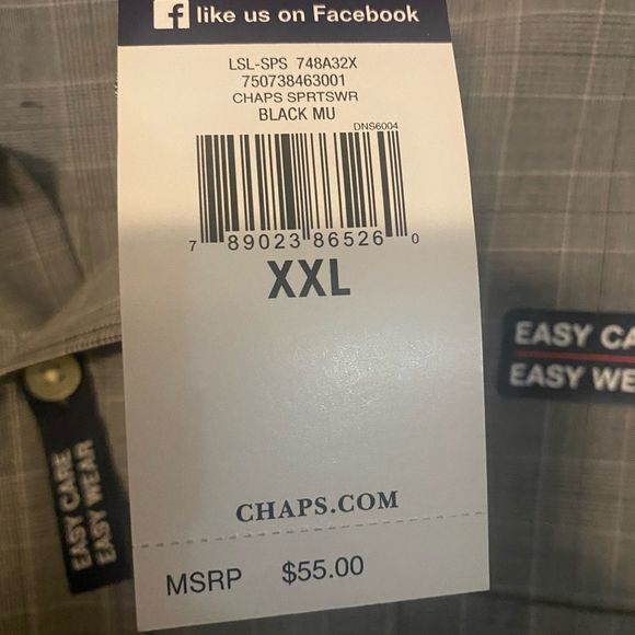CHAPS Mens Mini Plaid Gray Black White Easy Care Button Down Long Slv Sz 2XL - Picture 5 of 16